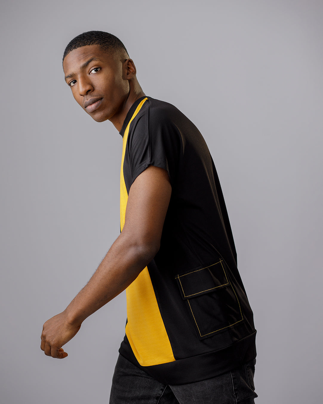 CURBAN Patchwork Capsleeve surdimensionné homme T-Shirt | Jaune