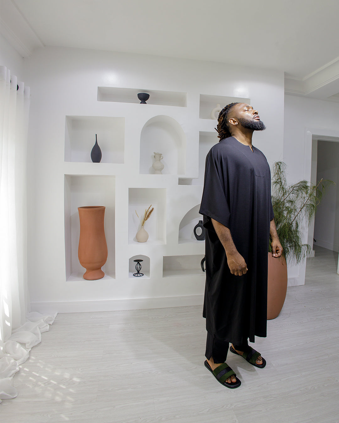 Curban Black Dropneck Cape Palazzo Two Piece Menswear