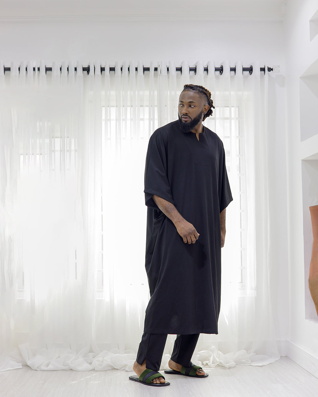 Curban Black Dropneck Cape Palazzo Two Piece Menswear