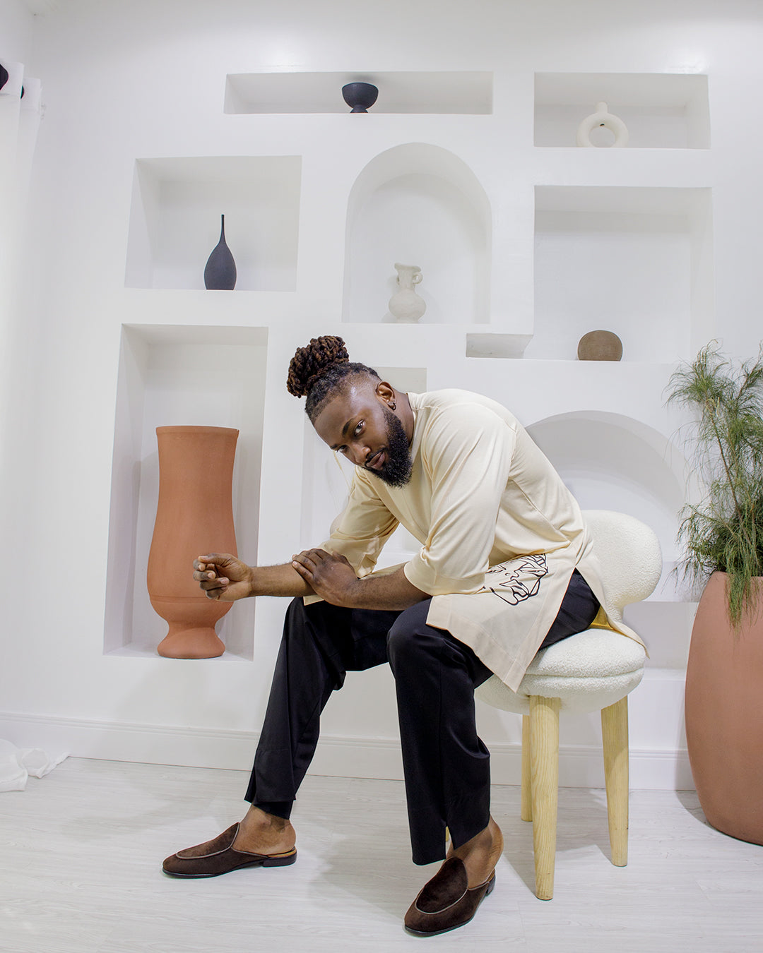 Curban Cream Afrocentric Slit-Tunic Two Piece Menswear