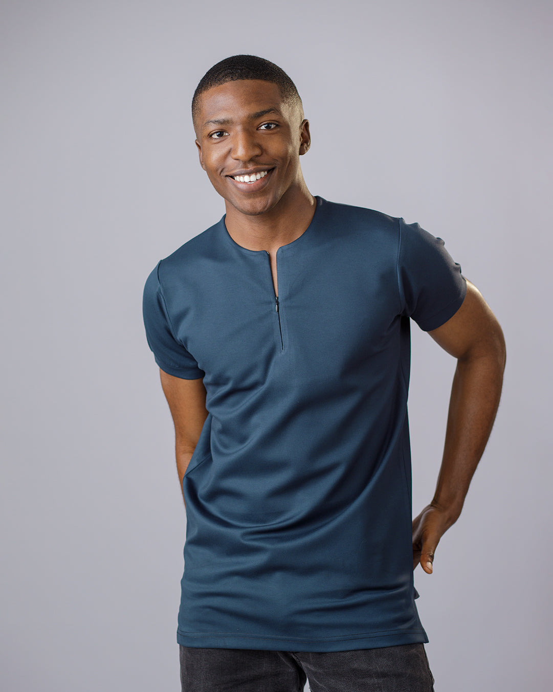 Curban Collarless Men's Zip-Detail Polo Shirt | Fayrouz Green