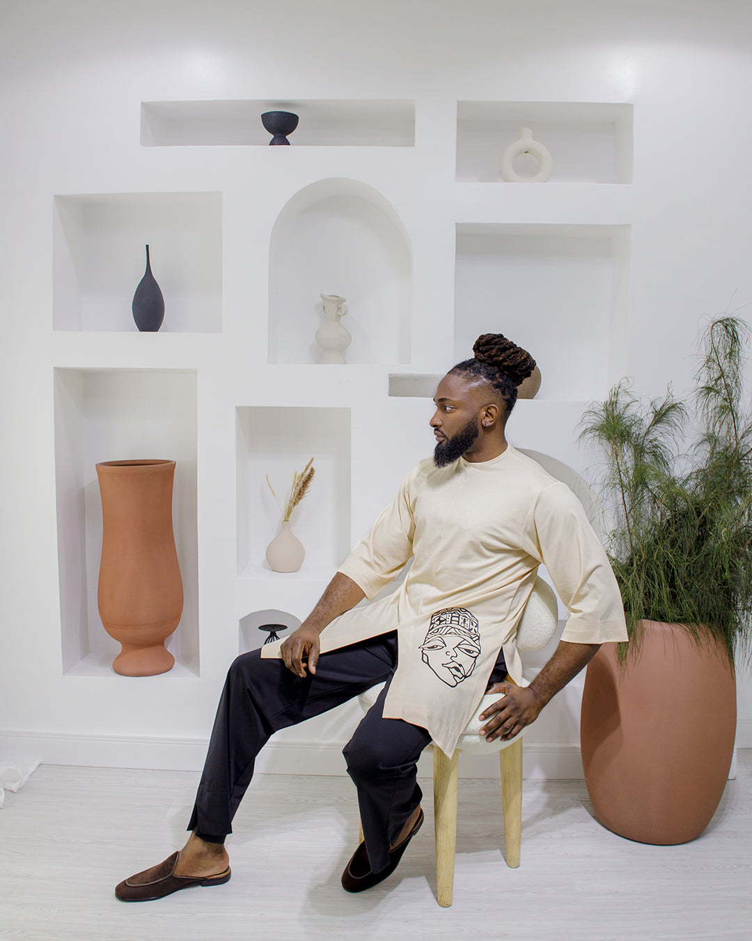 Curban Cream Afrocentric Slit-Tunic Two Piece Menswear