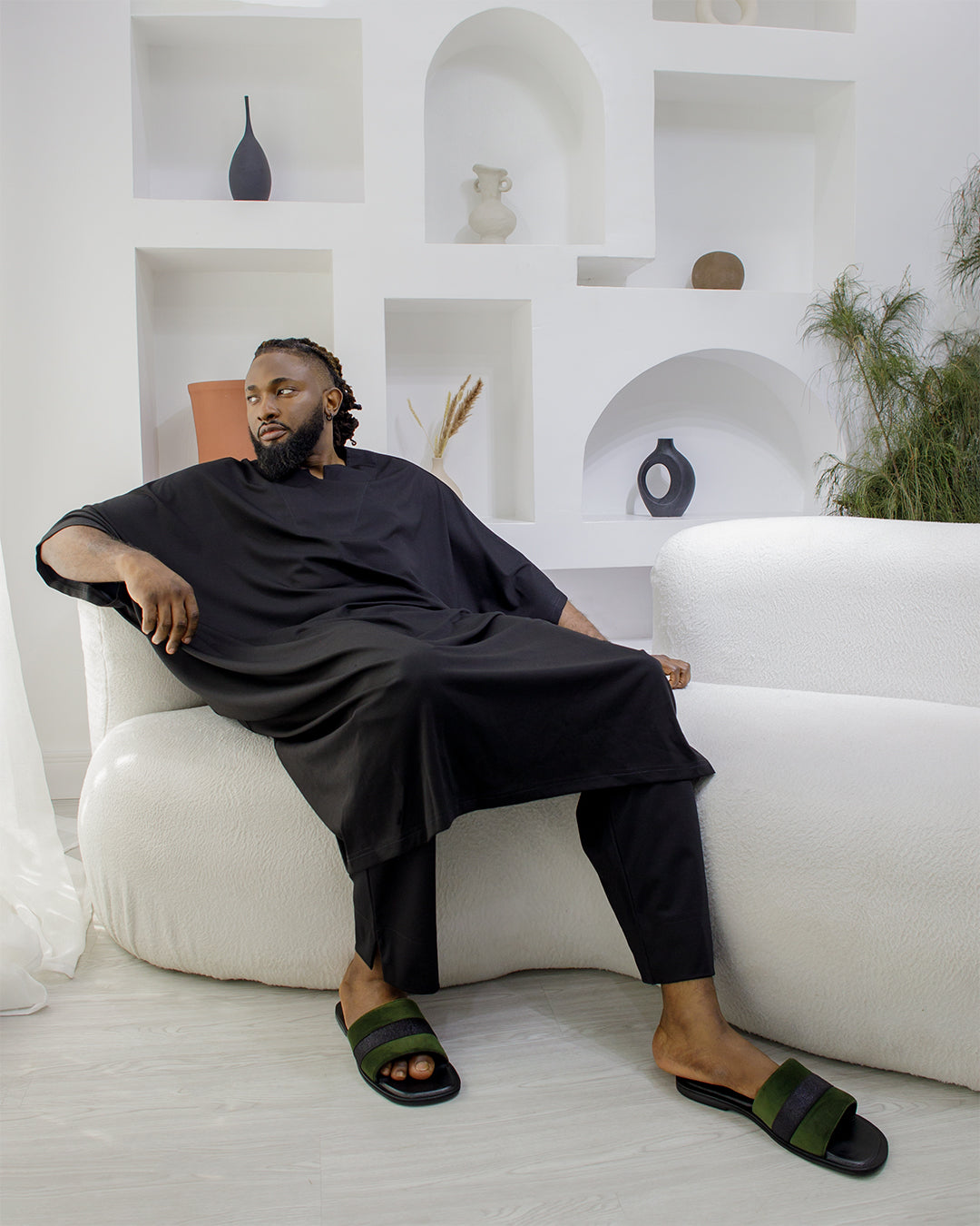 Curban Black Dropneck Cape Palazzo Two Piece Menswear