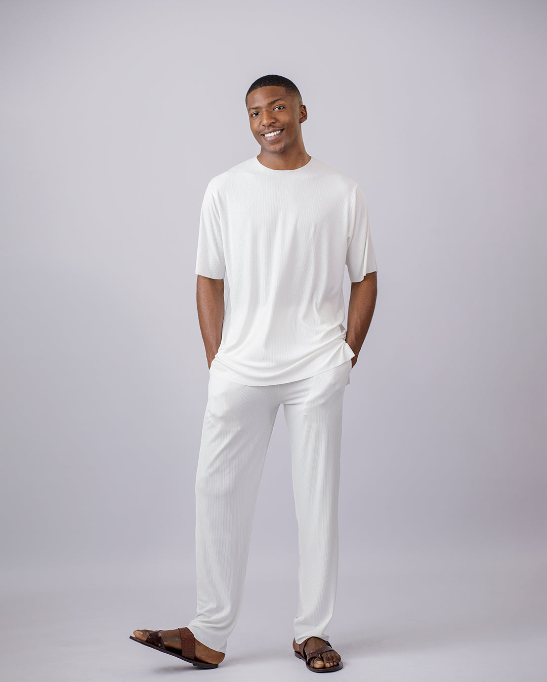 Curban Blanc Façade Pli Palazzo Loosefit Deux Pièces Pour Hommes