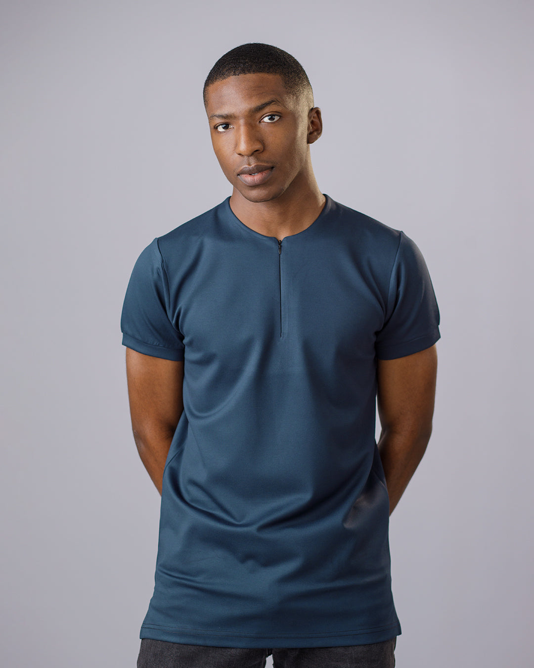 Curban Collarless Men's Zip-Detail Polo Shirt | Fayrouz Green