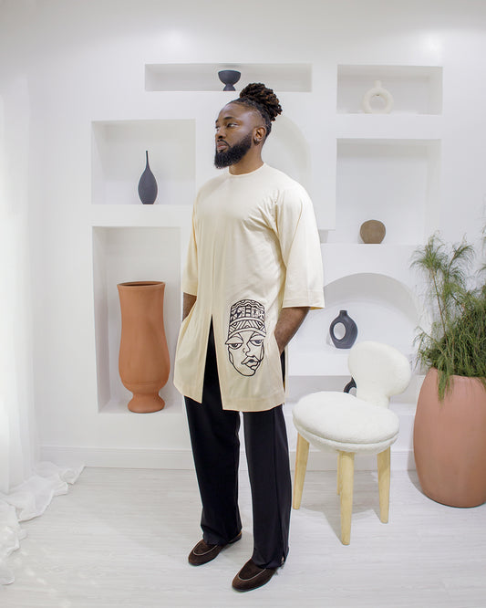 Curban Cream Afrocentric Slit-Tunic Two Piece Menswear