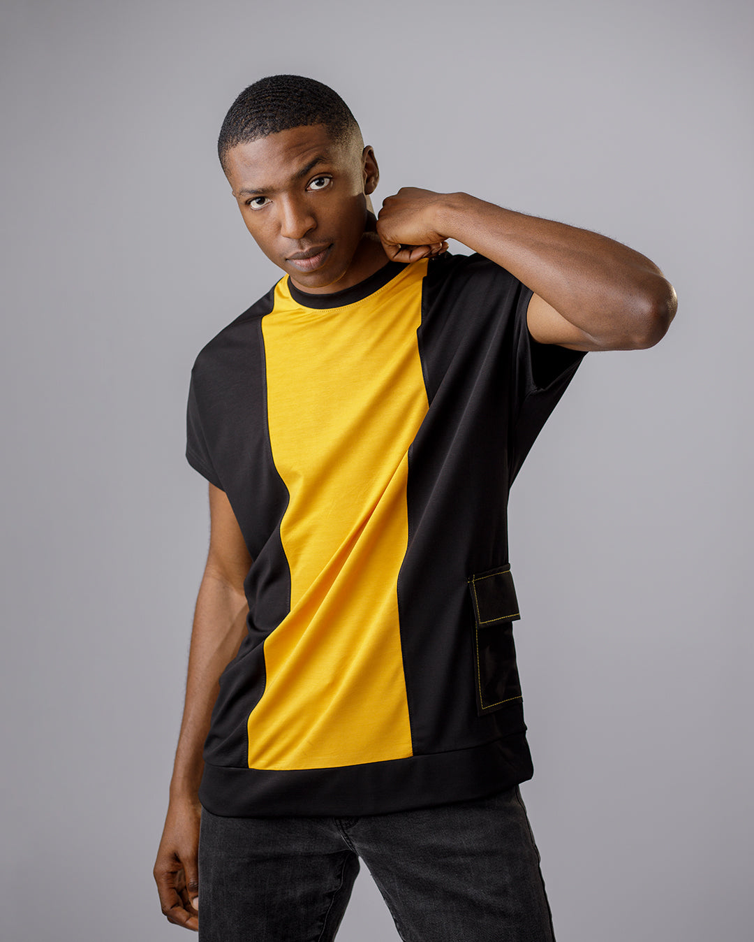 CURBAN Patchwork Capsleeve surdimensionné homme T-Shirt | Jaune