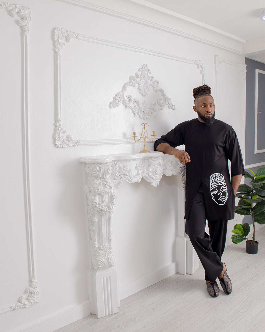 Curban Black Afrocentric Slit-Tunic Two Piece Menswear