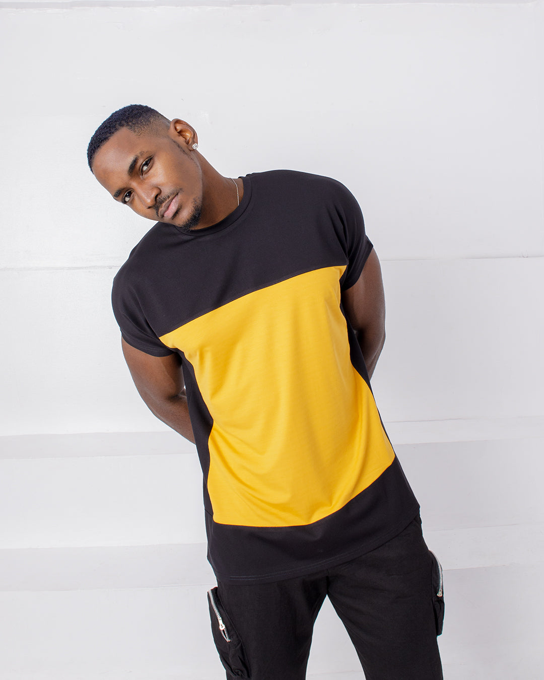 CURBAN Box Patchwork Capsleeve Oversized Male T-Shirt | Yellow