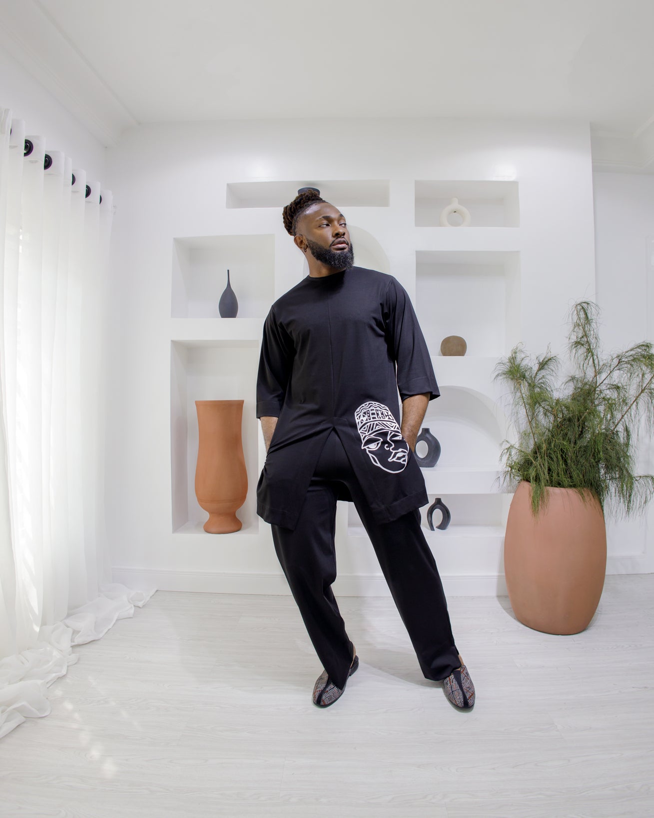 Curban Black Afrocentric Slit-Tunic Two Piece Menswear