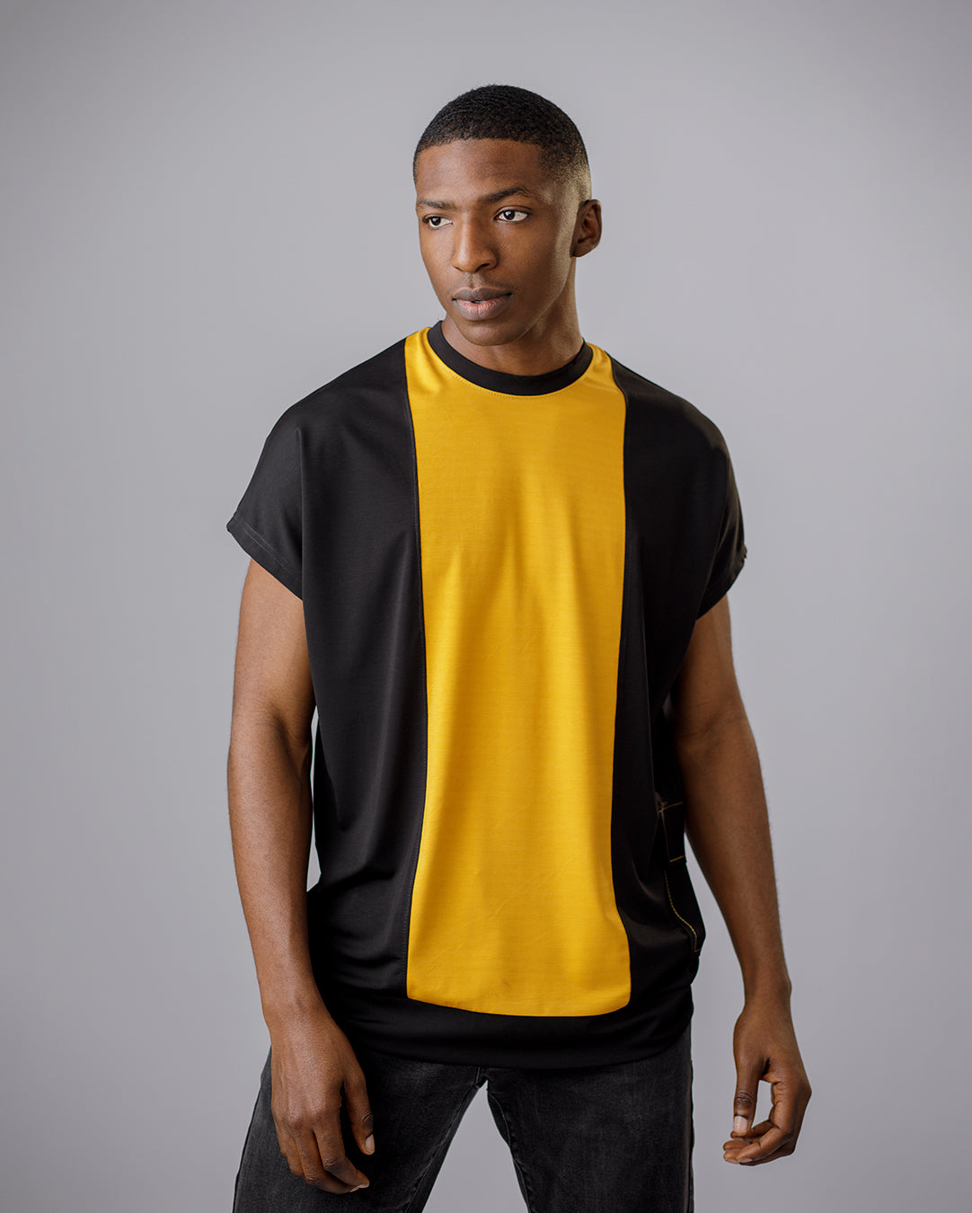 CURBAN Patchwork Capsleeve surdimensionné homme T-Shirt | Jaune