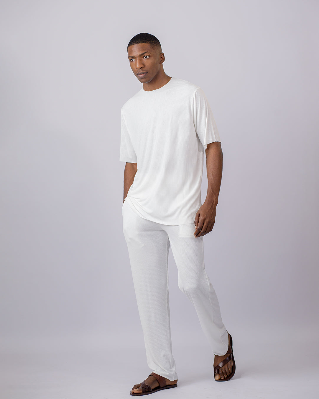 Curban Blanc Façade Pli Palazzo Loosefit Deux Pièces Pour Hommes