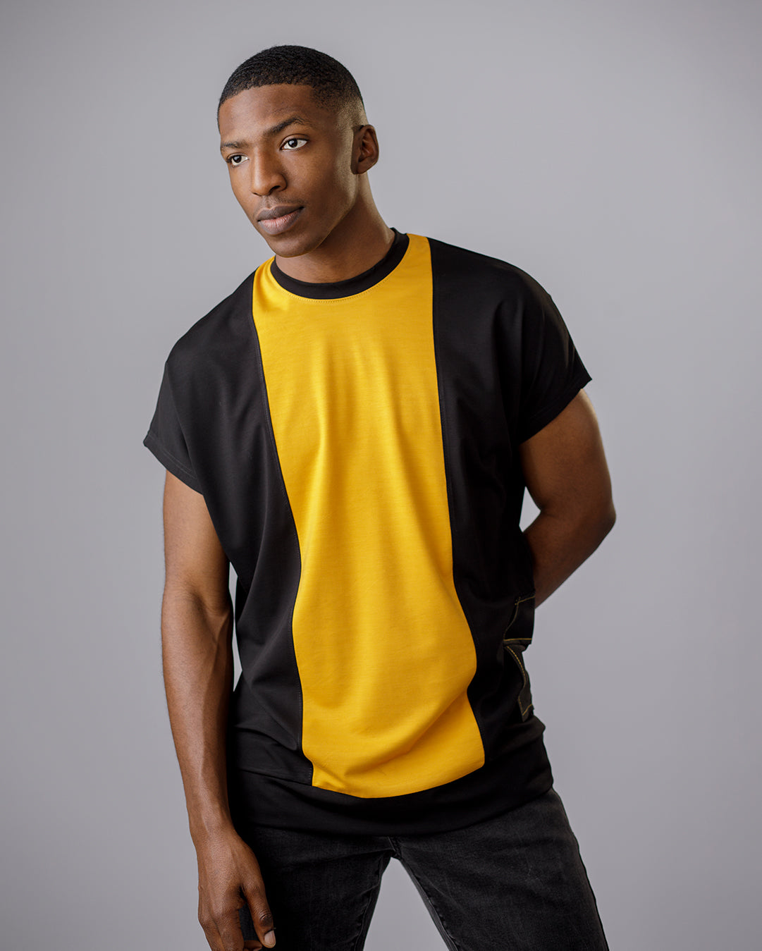 CURBAN Patchwork Capsleeve surdimensionné homme T-Shirt | Jaune