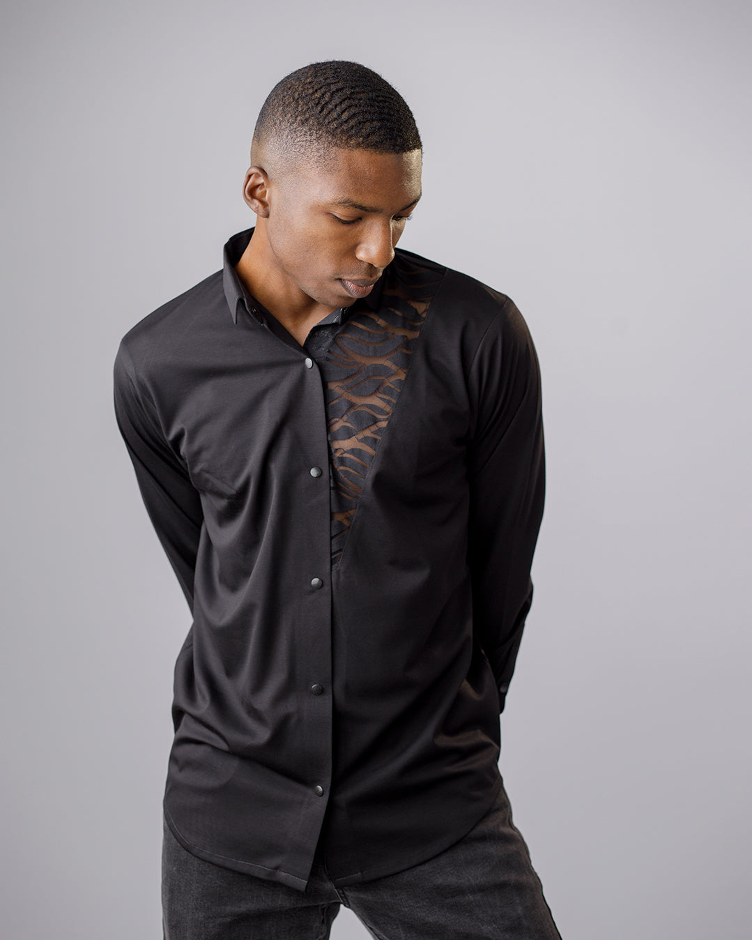 Curban Black Mesh-Detail Men’s Shirt