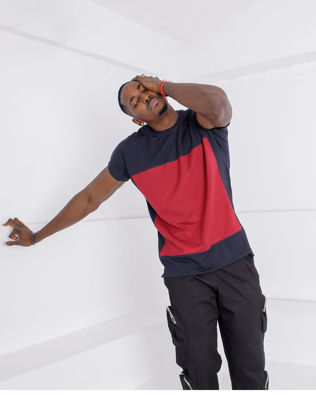 CURBAN Box Patchwork Capsleeve Oversized Mens T-Shirt | Wine