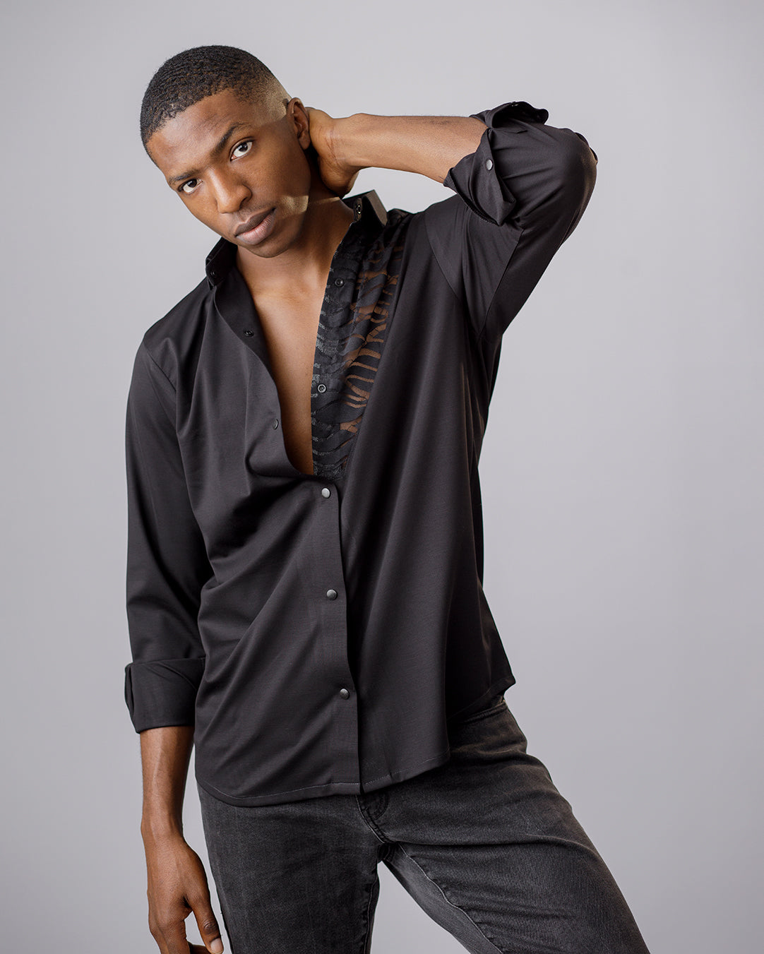 Curban Black Mesh-Detail Men’s Shirt